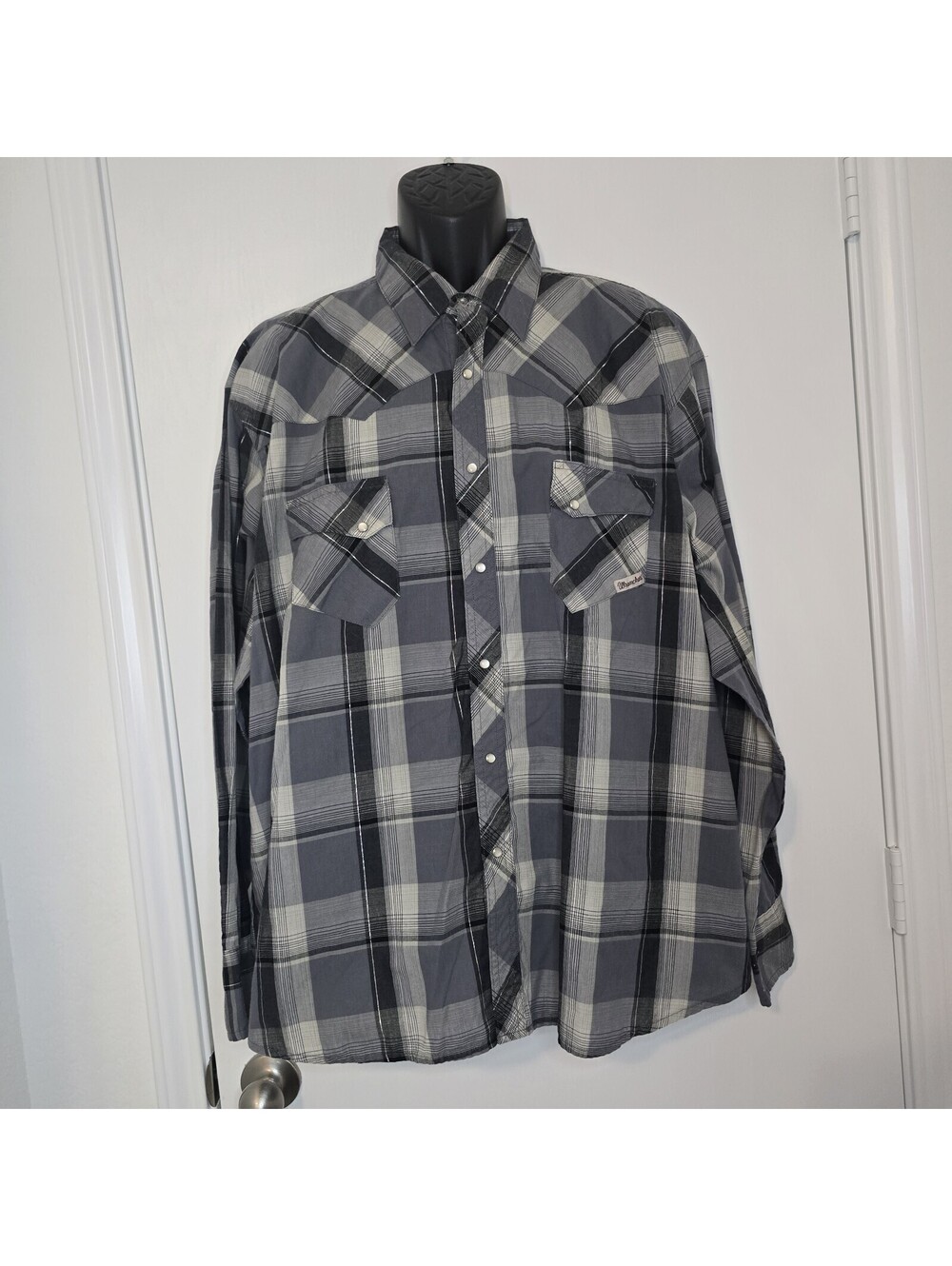 Wrangler Wrancher Shirt Pearl Button Down Size XXL Medium Black Grey